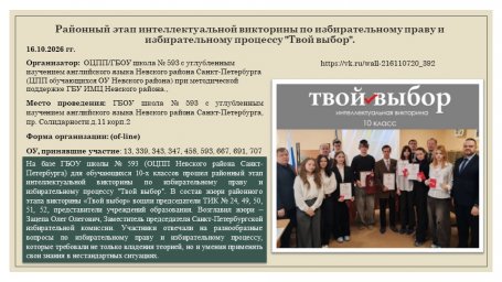 Районный этап викторины по избирательному праву и избирательному процессу "Твой выбор" Районный этап викторины по избирательному праву и избирательному процессу "Твой выбор"